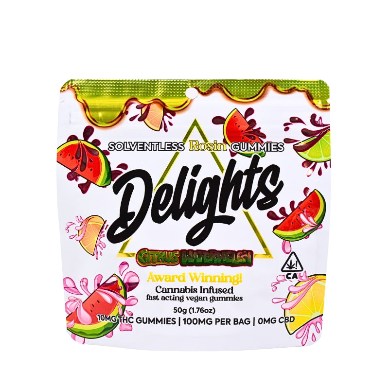 Solventless Citrus Watermelon Vegan Gummies by Hydroboys – 100mg (10 x 10mg Gummies)